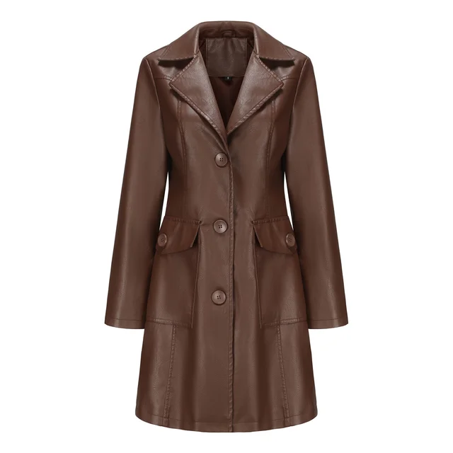 Women's Leather Coat Black - Image 2
