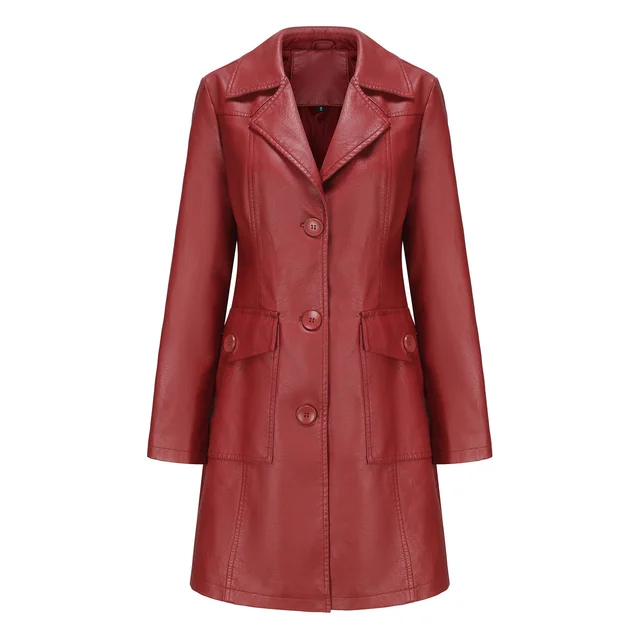 Women's Leather Coat Black - Image 3