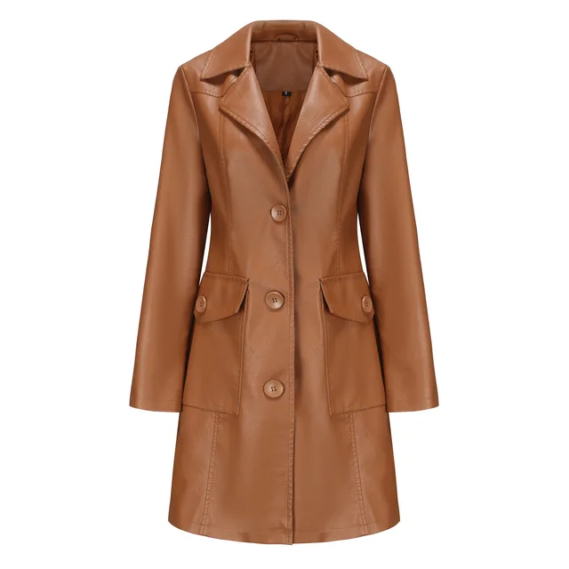 Women's Leather Coat Black - Image 4