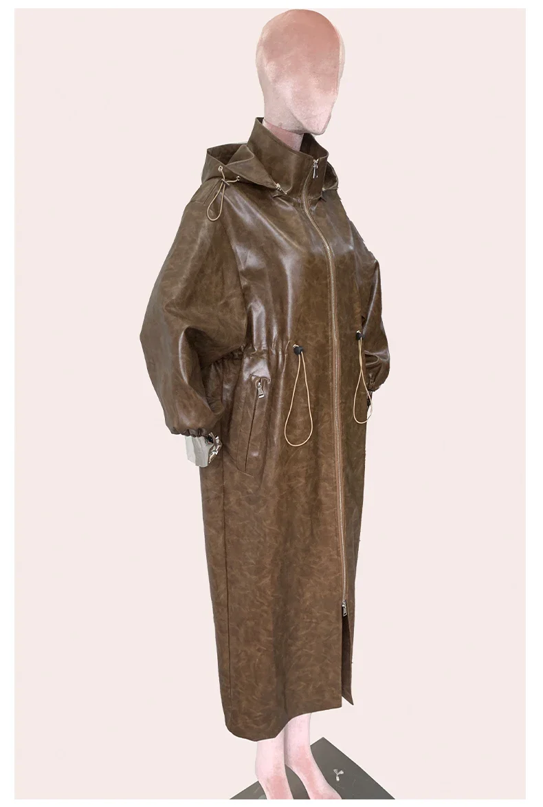 Women's Leather Coat Brown - Image 2