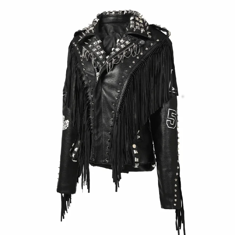Women's Rivets Leather Jacket - Image 2