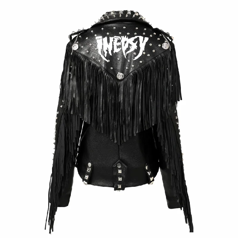 Women's Rivets Leather Jacket - Image 3