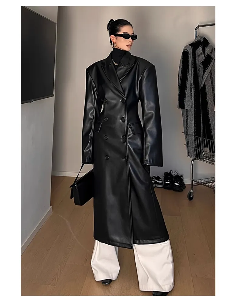 Women's Leather Trench Coat - Image 2