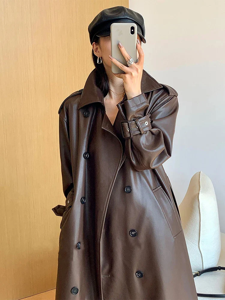 Women's Leather Trench Coat - Image 2
