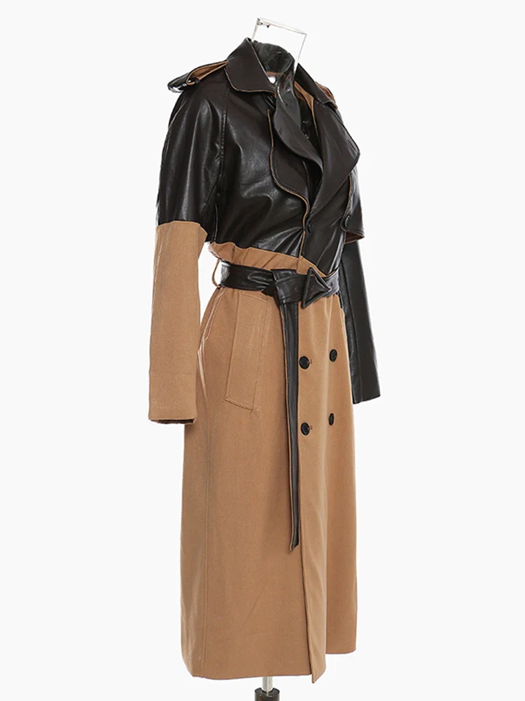 Women's Leather Trench Coat Brown - Image 2