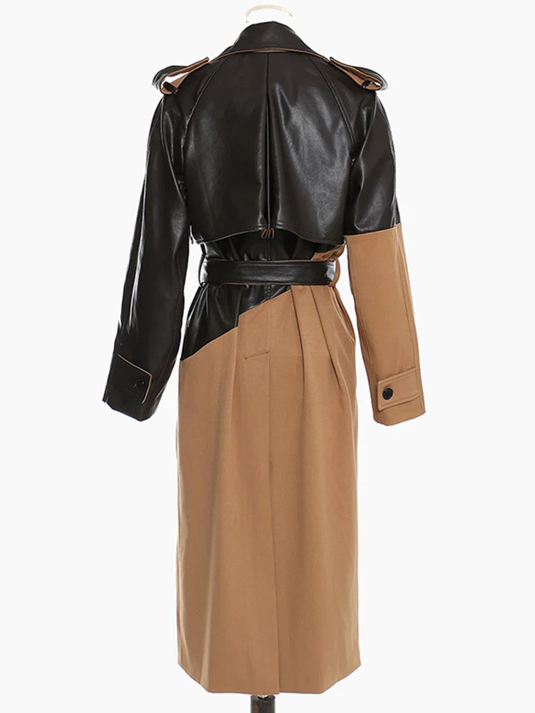 Women's Leather Trench Coat Brown - Image 3