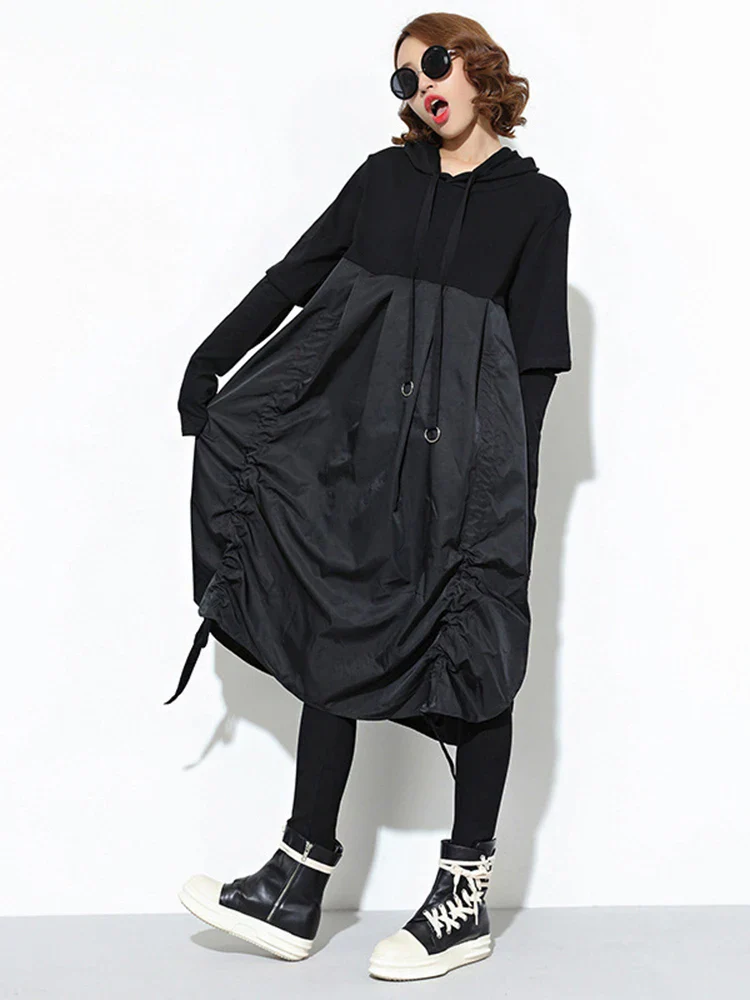 Women's Long Hooded Dress Black - Image 2