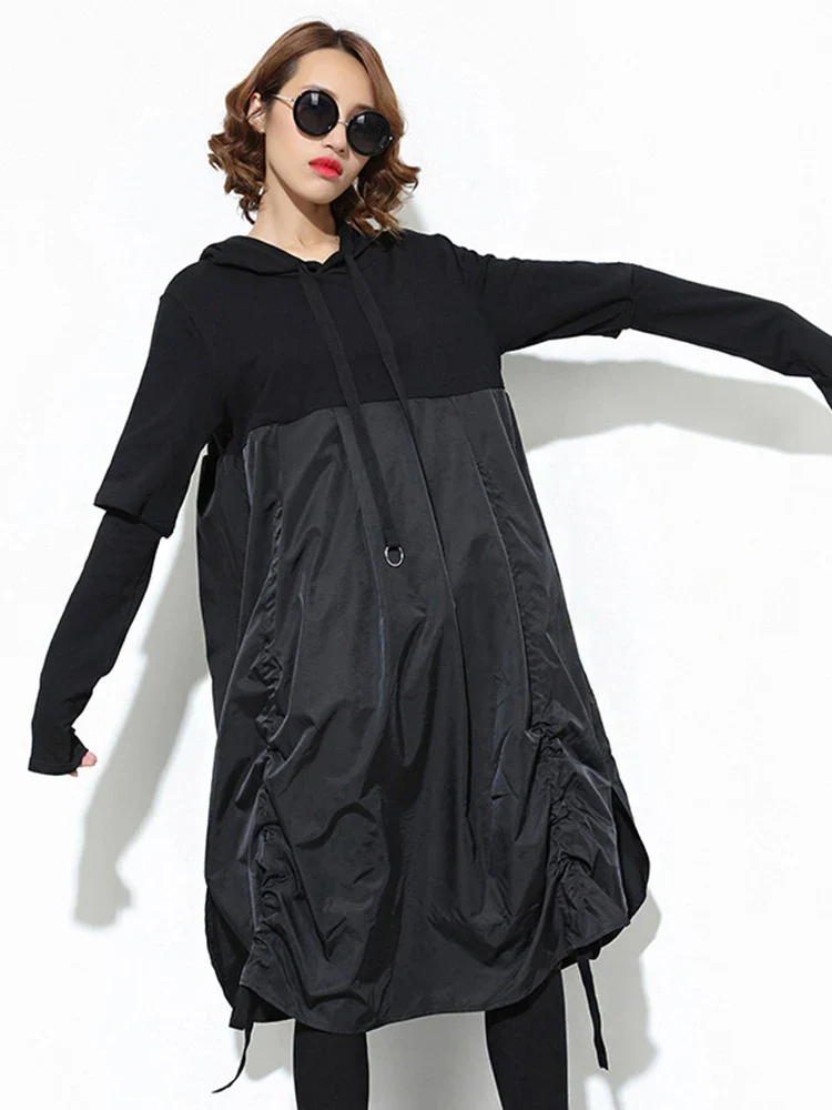 Women's Long Hooded Dress Black - Image 3