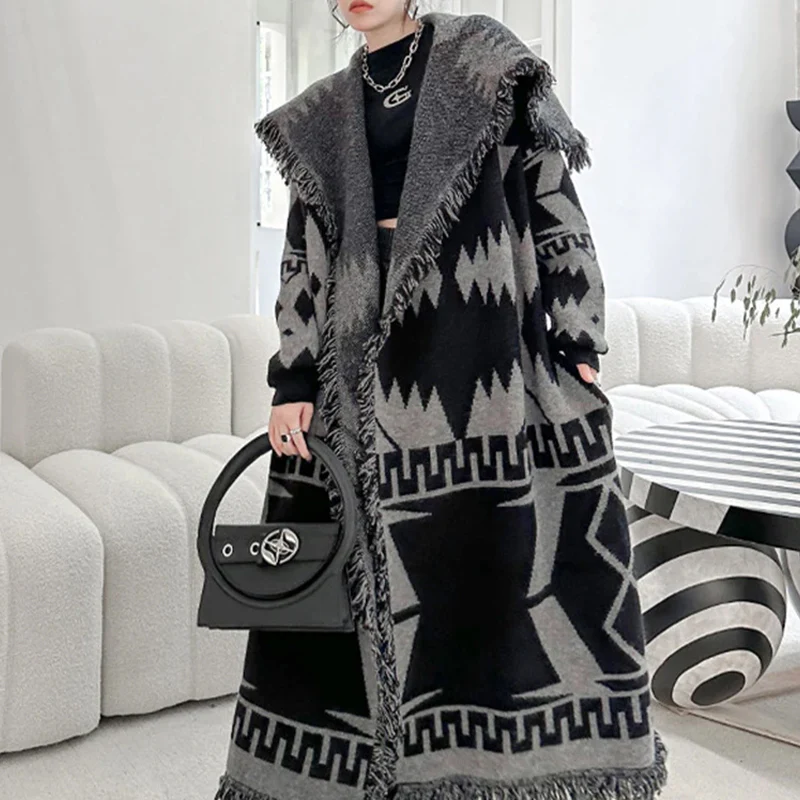 Women's Long Knitted Cardigan Black - Image 2