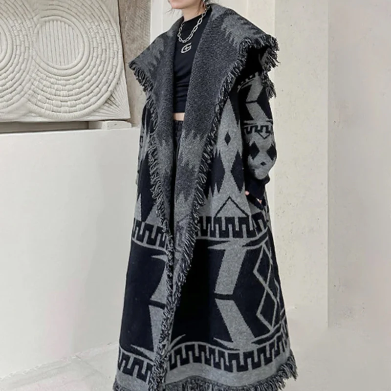 Women's Long Knitted Cardigan Black - Image 3