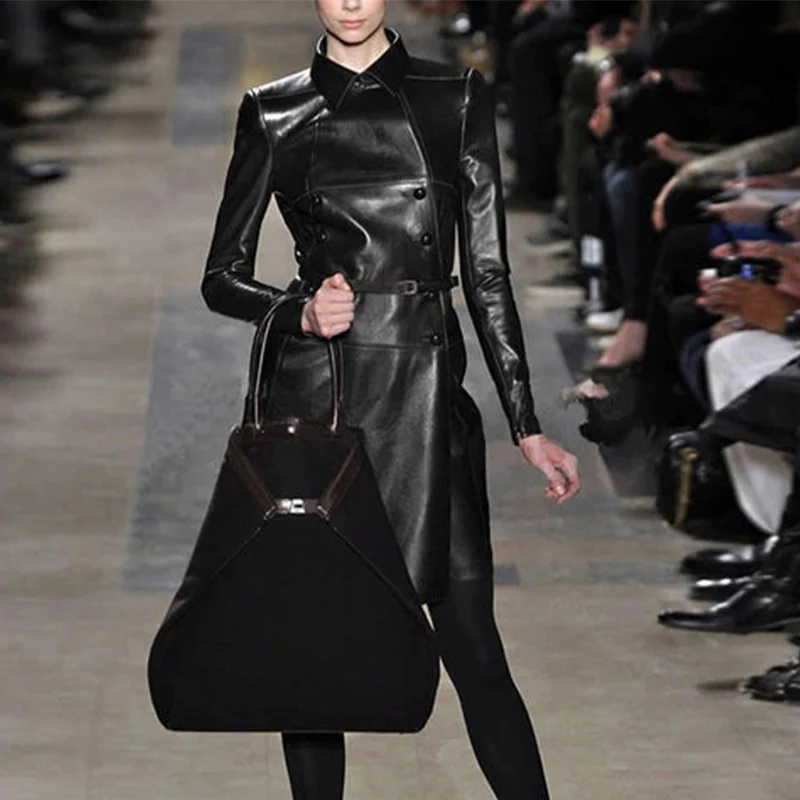 Women's Long Leather Coat - Image 2