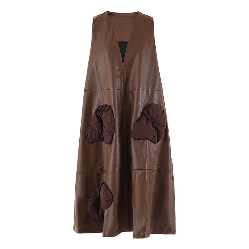 Women's Long Leather Vest Black - Image 2