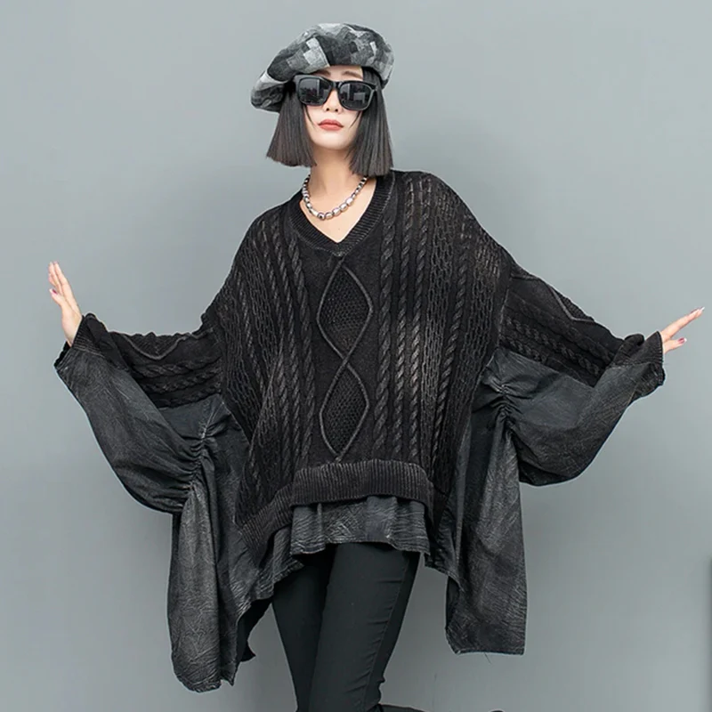 Women's Loose Knitted Pullover Black - Image 2