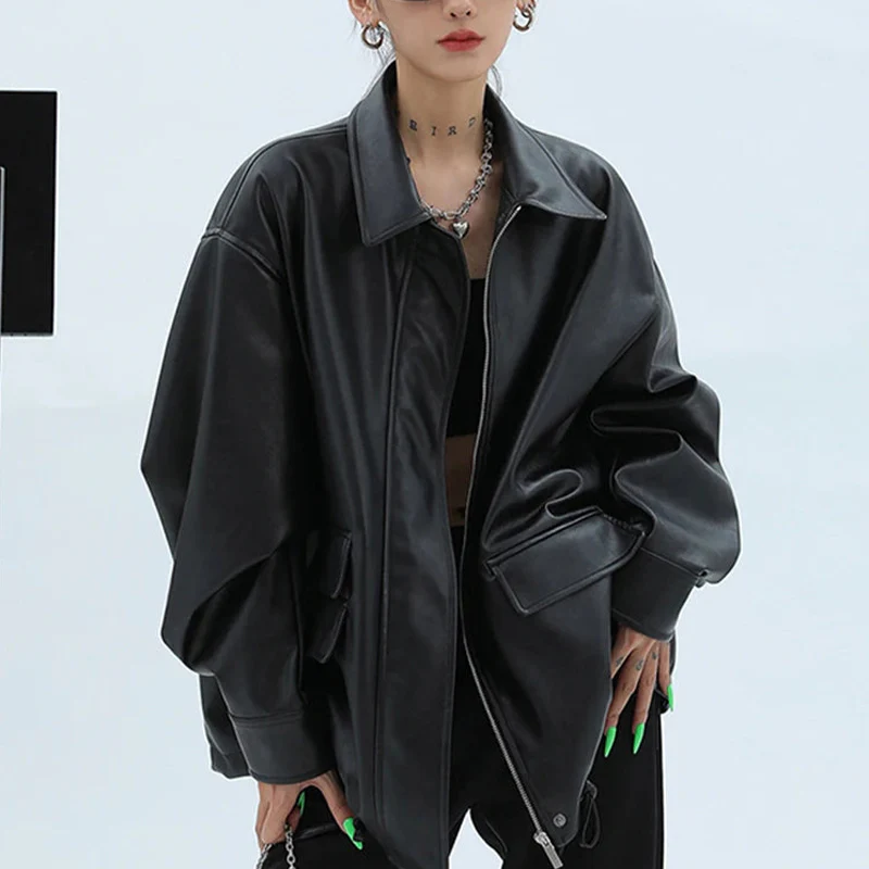 Women's Oversized Leather Jacket - Image 2