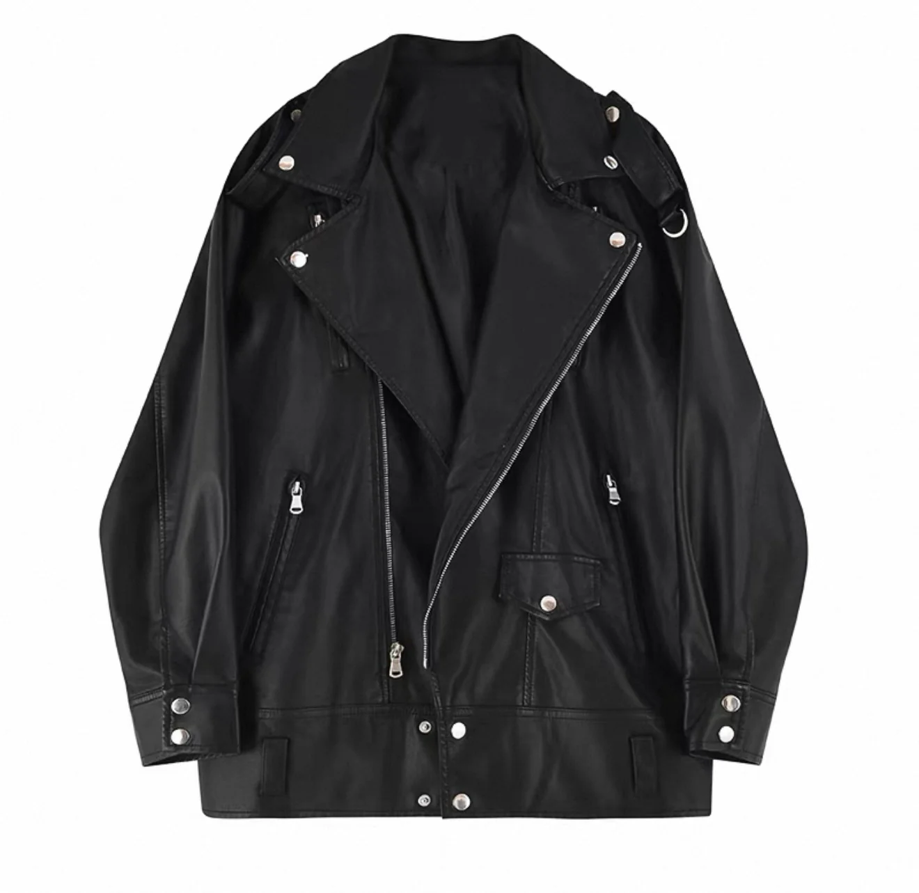 Women's Oversized Leather Jacket Black - Image 2