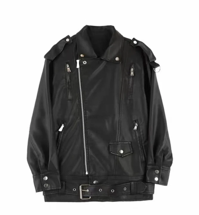 Women's Oversized Leather Jacket Black - Image 3
