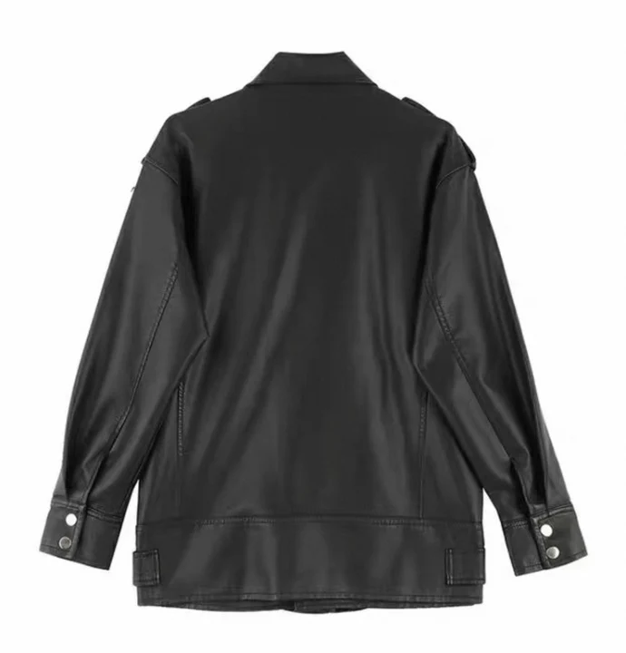 Women's Oversized Leather Jacket Black - Image 4