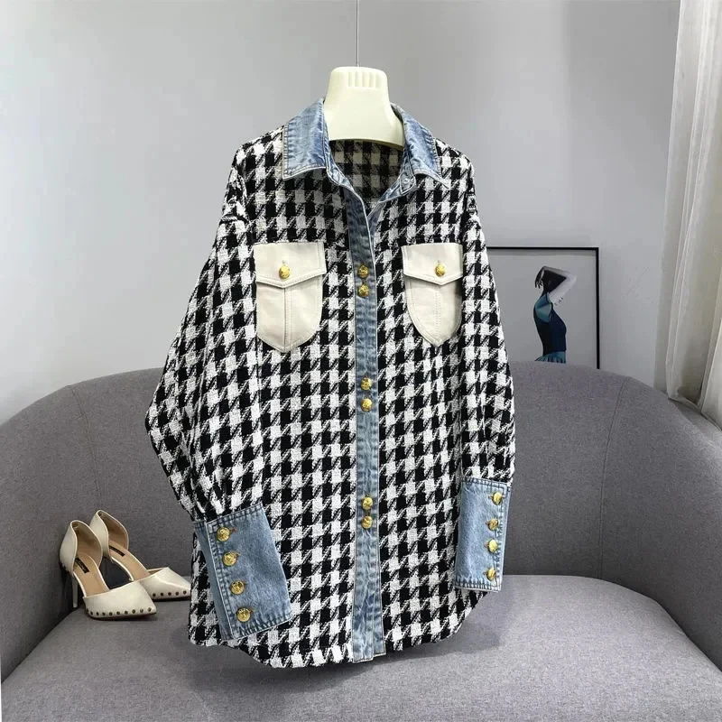 Women's Plaid Denim Coat - Image 2