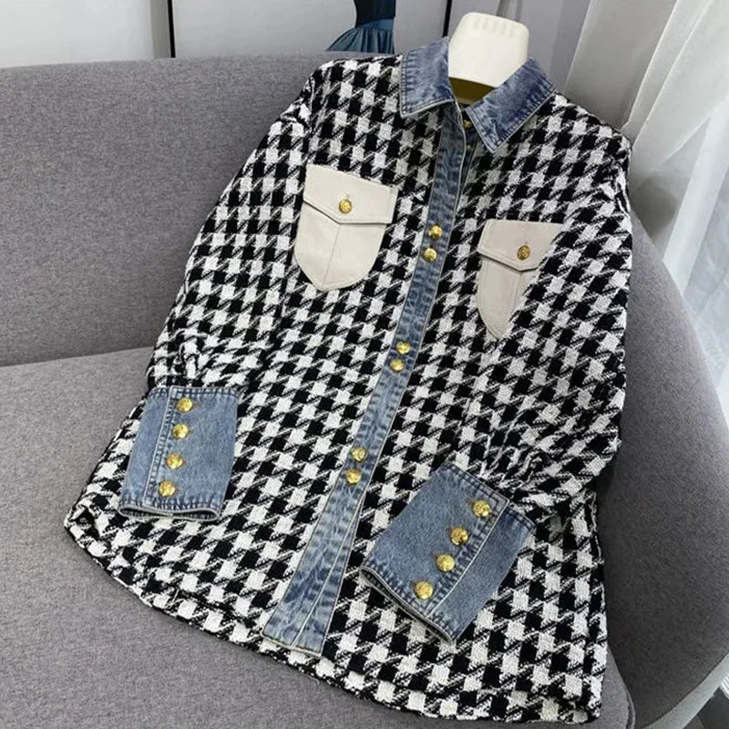 Women's Plaid Denim Coat - Image 3