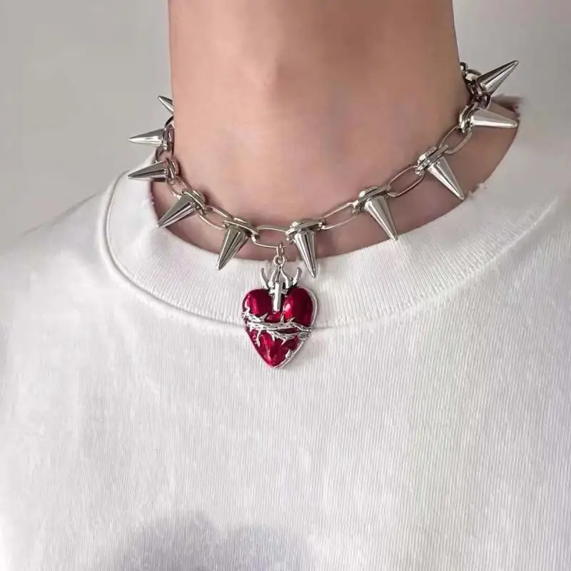 Women's Punk Heart Pendant Silver - Image 2