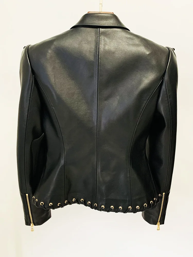 Women's Rope Lacing Leather Jacket - Image 2