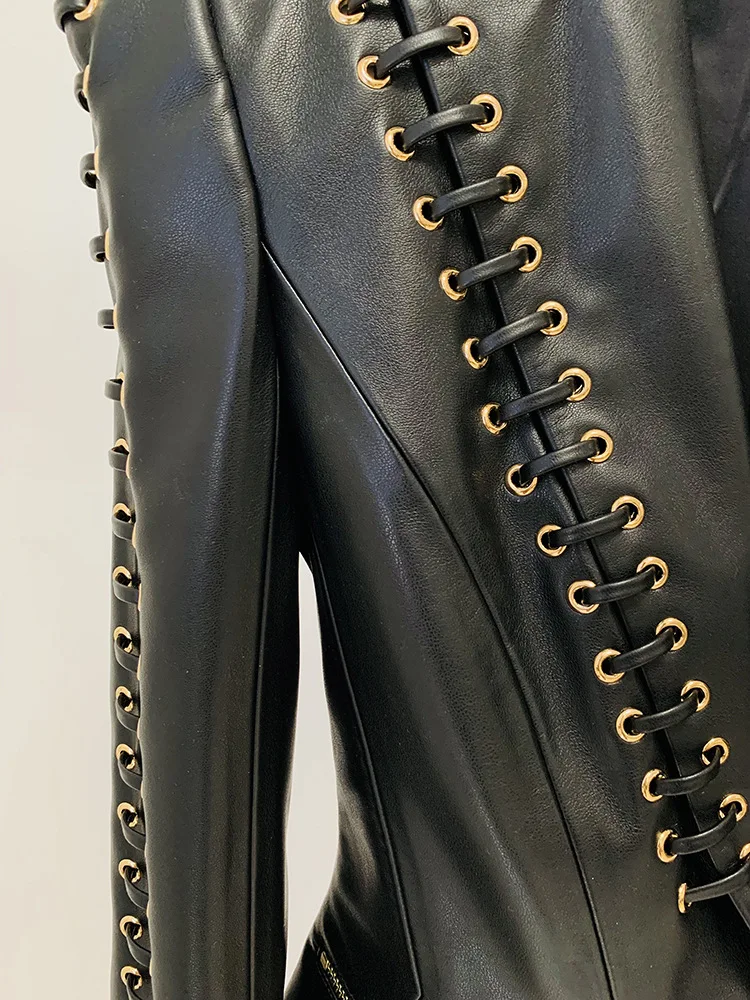 Women's Rope Lacing Leather Jacket - Image 6