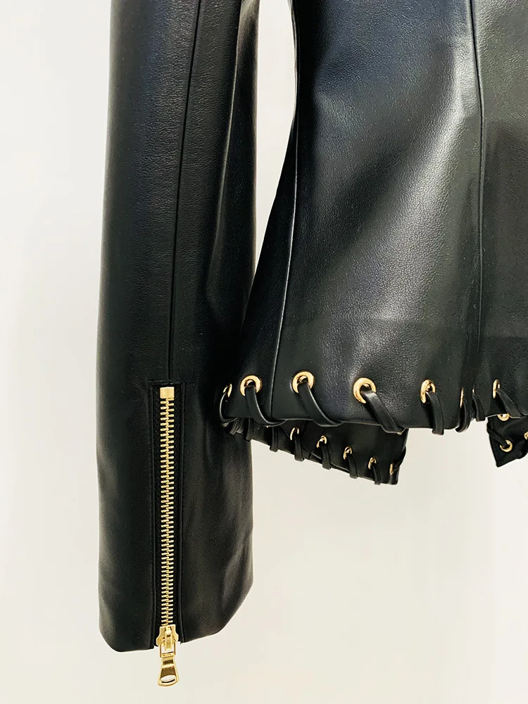 Women's Rope Lacing Leather Jacket - Image 7