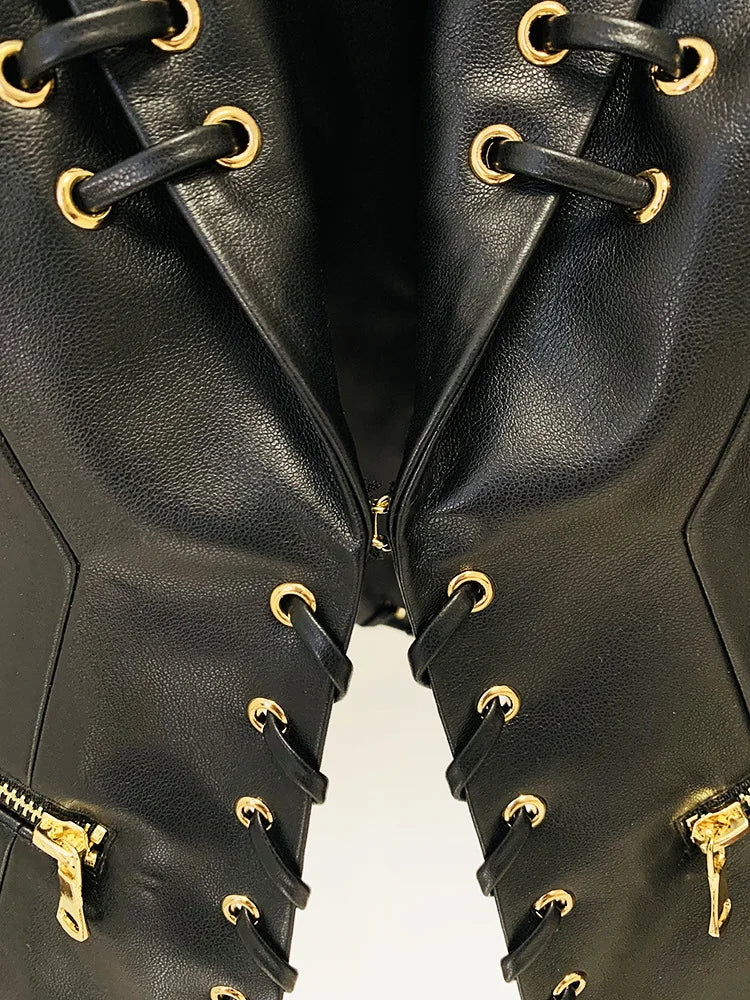 Women's Rope Lacing Leather Jacket - Image 4