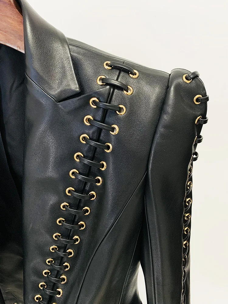 Women's Rope Lacing Leather Jacket - Image 3