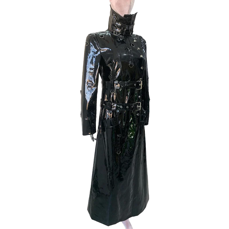 Women's Shiny Leather Coat Black - Image 2