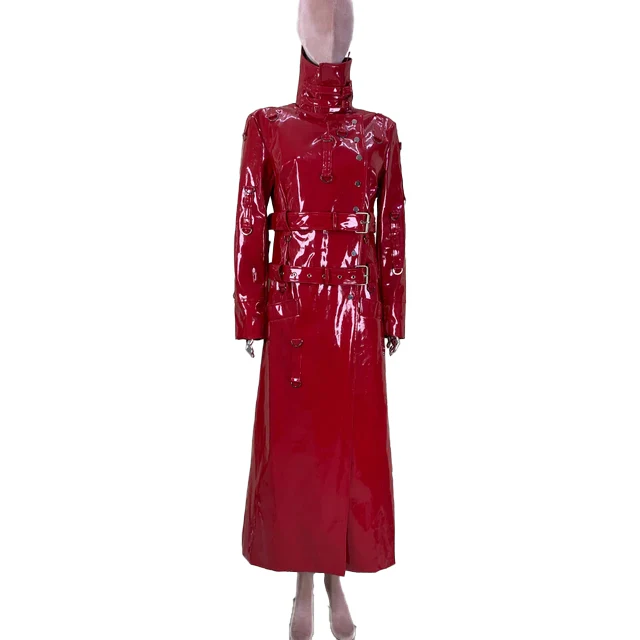 Women's Shiny Leather Coat Black - Image 3