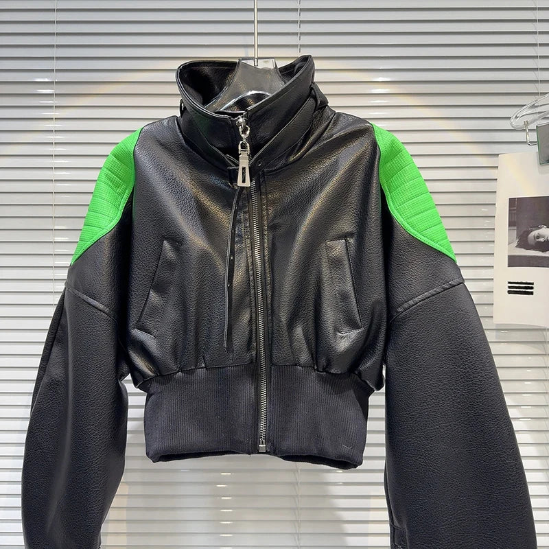 Women's Short Leather Jacket Black - Image 2