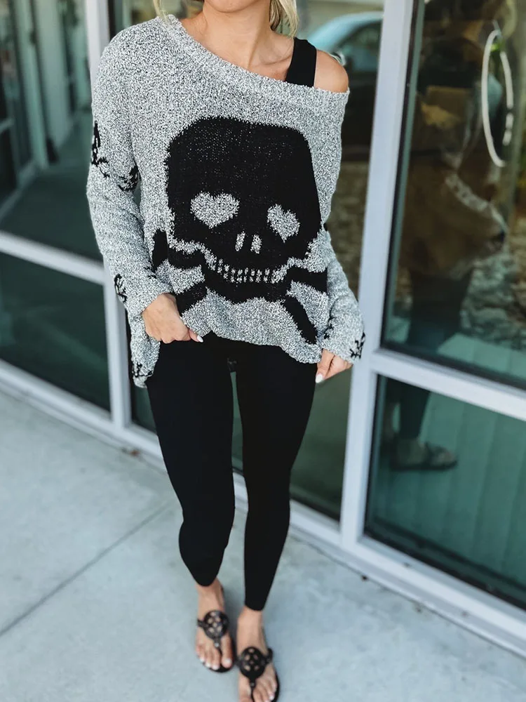 Women's Skull Sweater Gray - Image 2