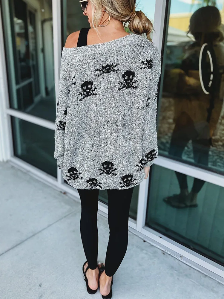 Women's Skull Sweater Gray - Image 3