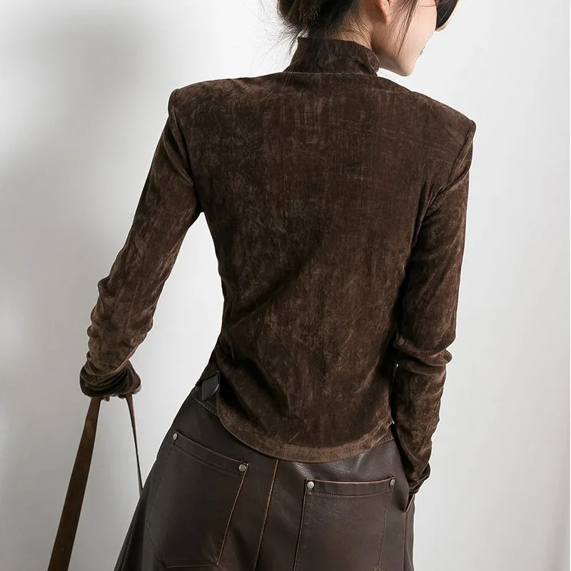 Women's Solid Velvet Top Brown - Image 3