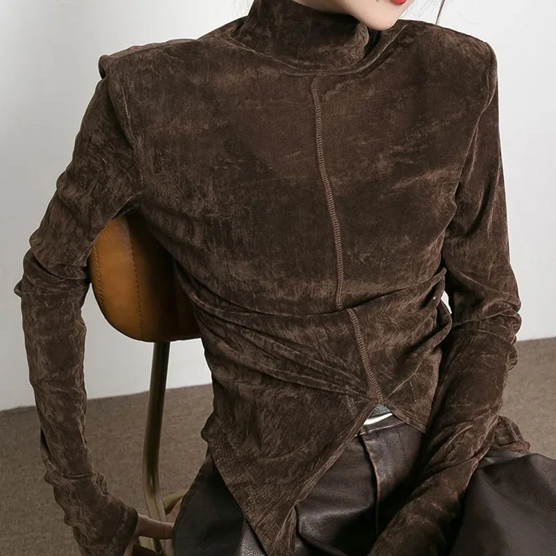 Women's Solid Velvet Top Brown - Image 2