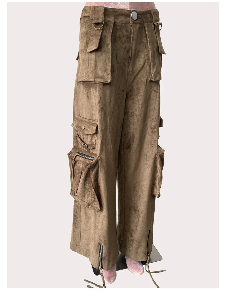 Women's Suede Leather Pants Brown - Image 2