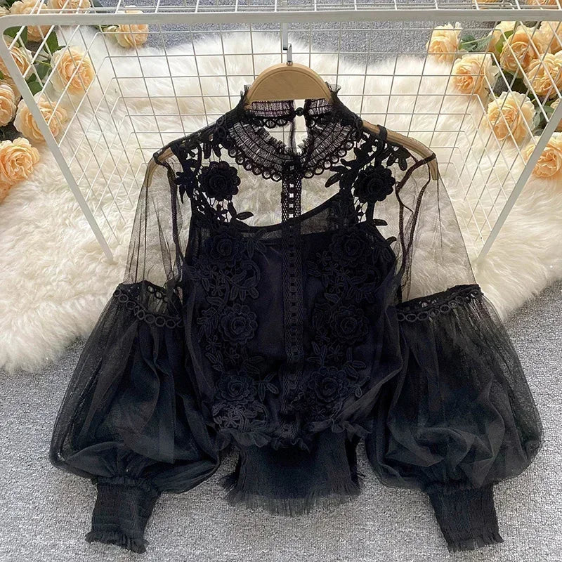 Women's Vintage Blouse Black - Image 2