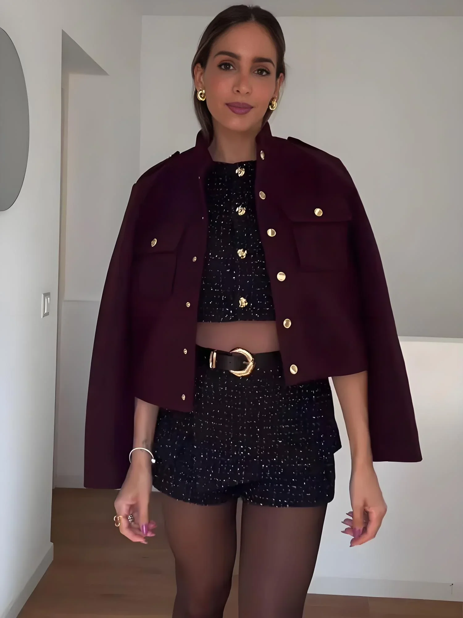 Women's Vintage Classic Jacket Burgundy - Image 2
