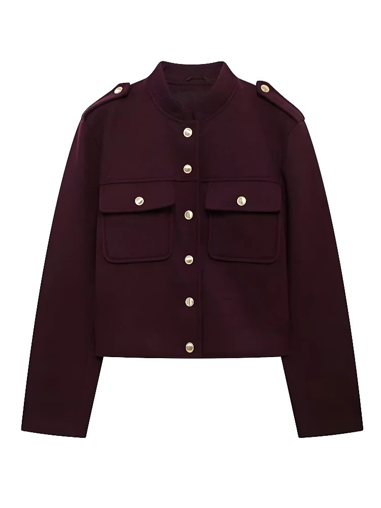 Women's Vintage Classic Jacket Burgundy - Image 3