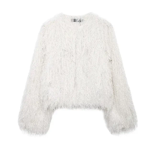 Women's Vintage Fluffy Coat Black - Image 4