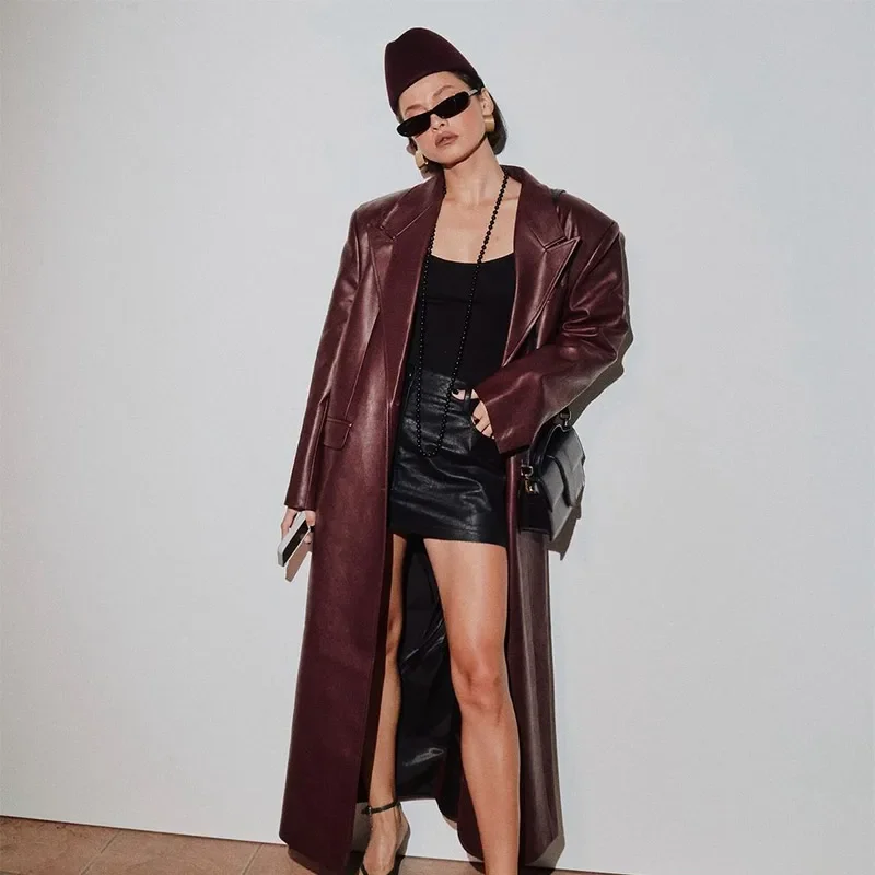 Women's Vintage Leather Jacket Burgundy - Image 2
