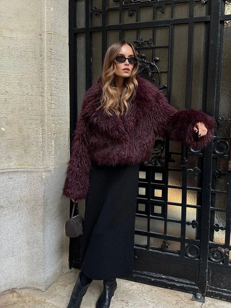 Women's Warm Coat Burgundy - Image 2