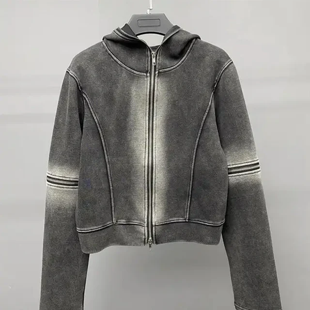 Women's Washed Style Hoodie Black - Image 2