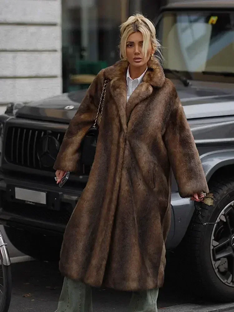 Women's Winter Fur Coat Brown - Image 2