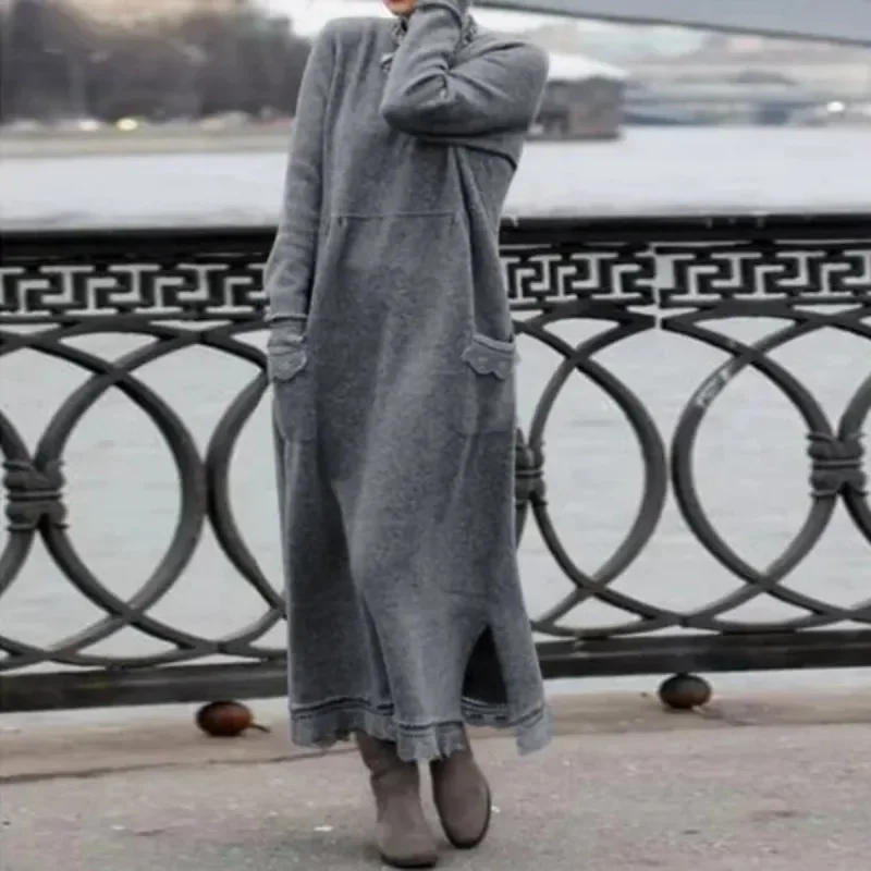 Women's Winter Hooded Dress Black - Image 2