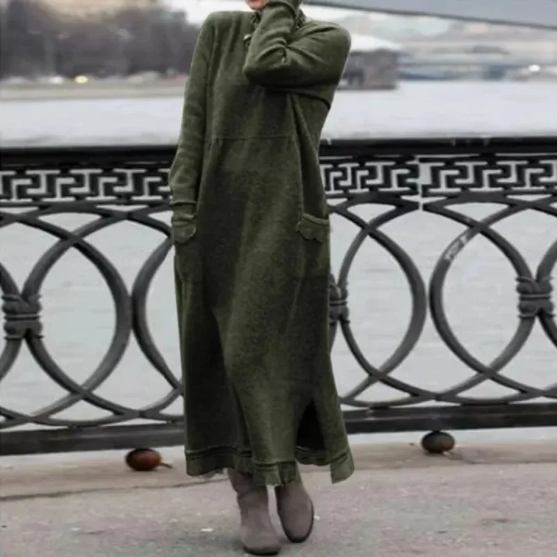 Women's Winter Hooded Dress Black - Image 3