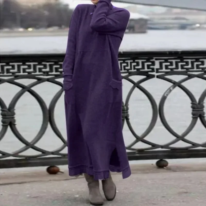 Women's Winter Hooded Dress Black - Image 4