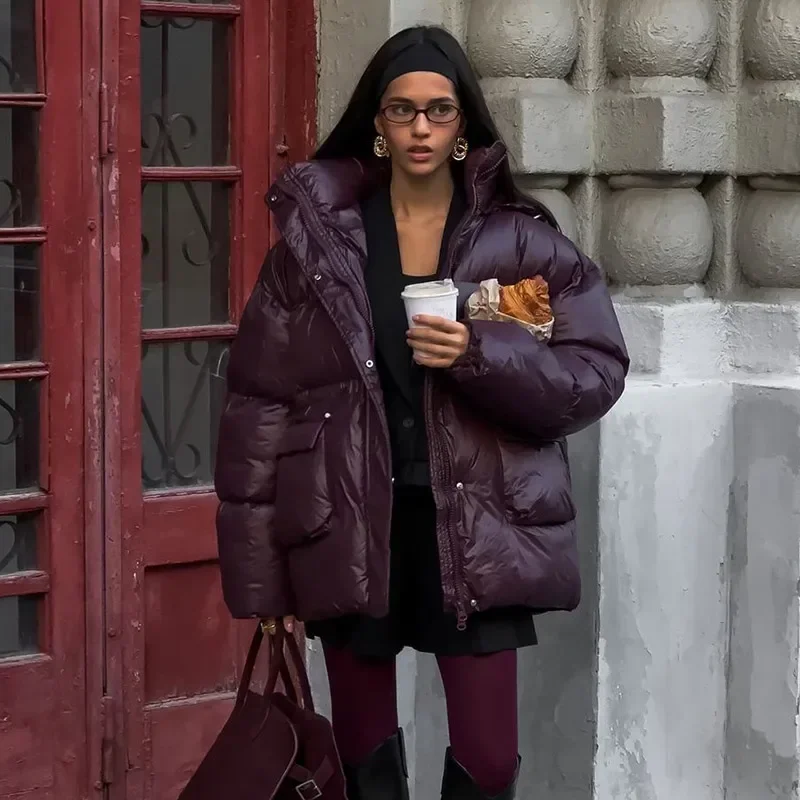 Women's Winter Puffer Jacket Burgundy - Image 2