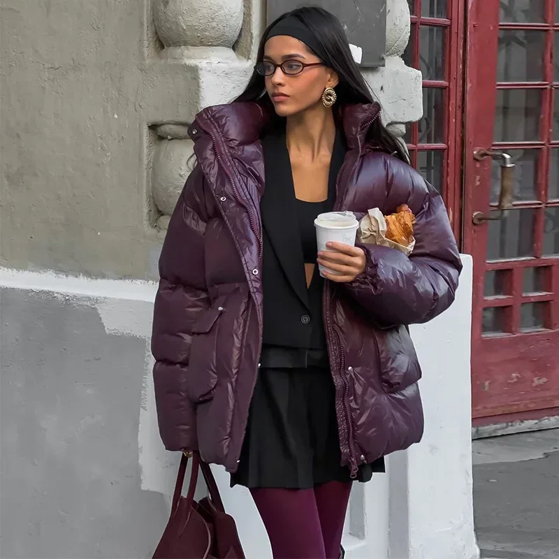 Women's Winter Puffer Jacket Burgundy - Image 3